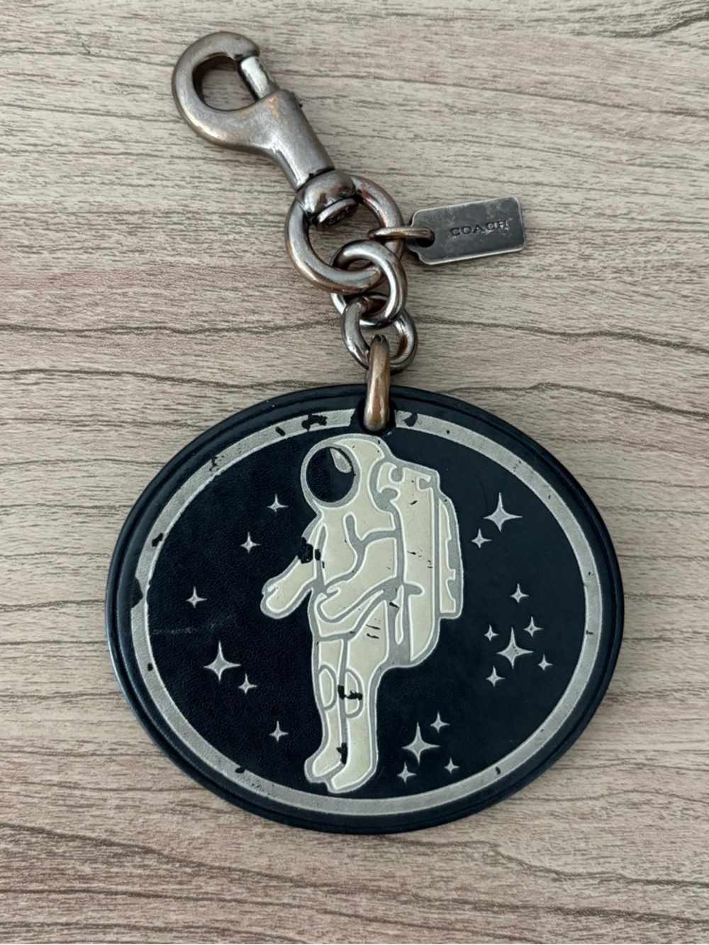 Coach NASA Black and Silver Astronaut Leather Key bag Charm FOB